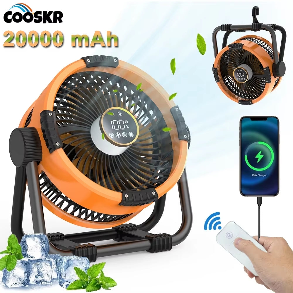 Camping Fan Portable Electric Fan 20000Mah Rechargeable Desktop Air Circulator Wireless Ceiling Electric Fan with Power Bank