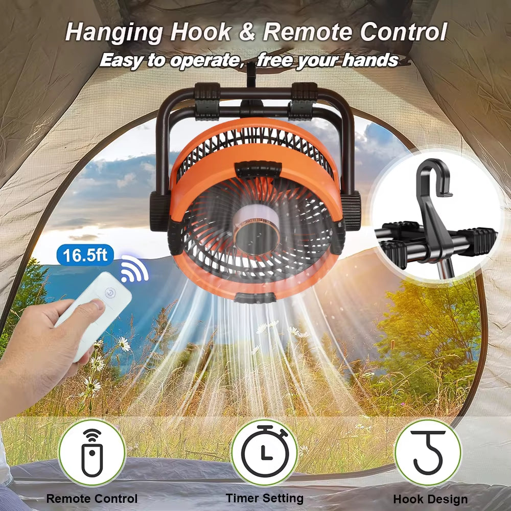 Camping Fan Portable Electric Fan 20000Mah Rechargeable Desktop Air Circulator Wireless Ceiling Electric Fan with Power Bank