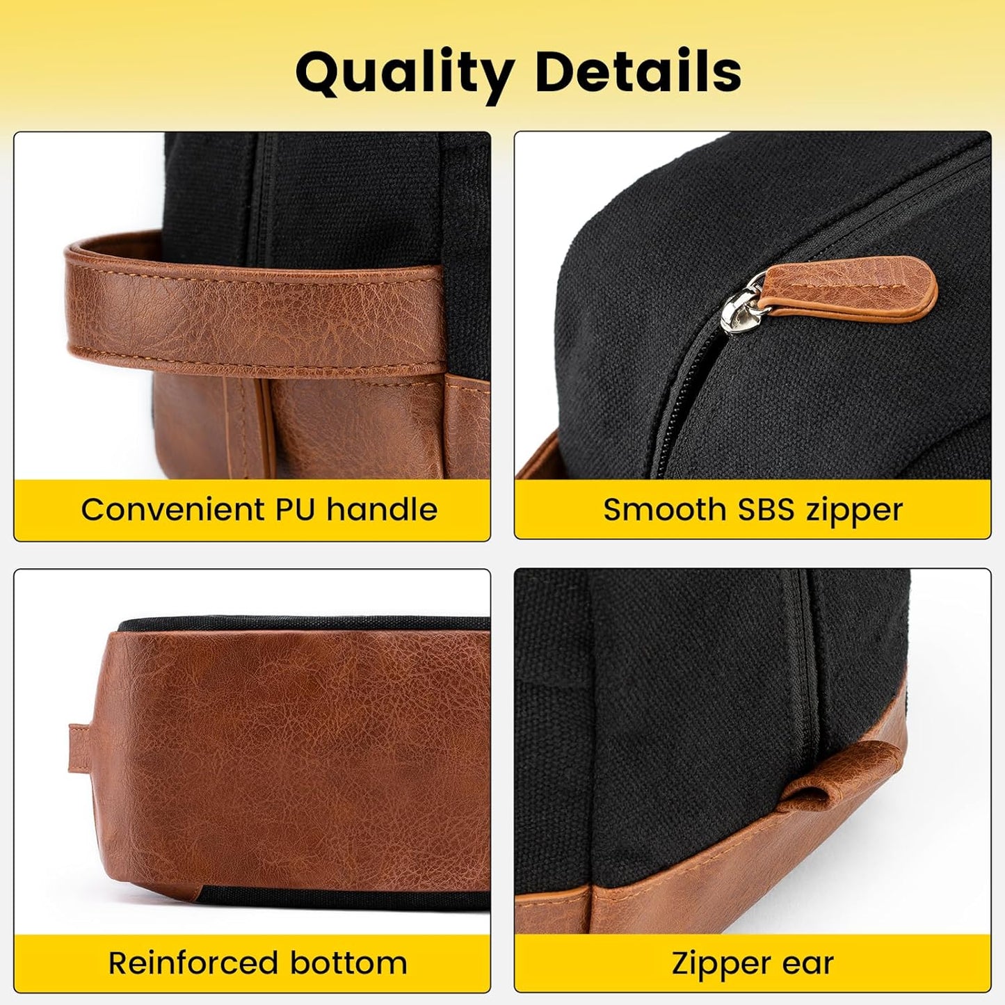 Toiletry Bag Hanging Dopp Kit for Men Water Resistant Canvas Shaving Bag for Travel, Black, Medium