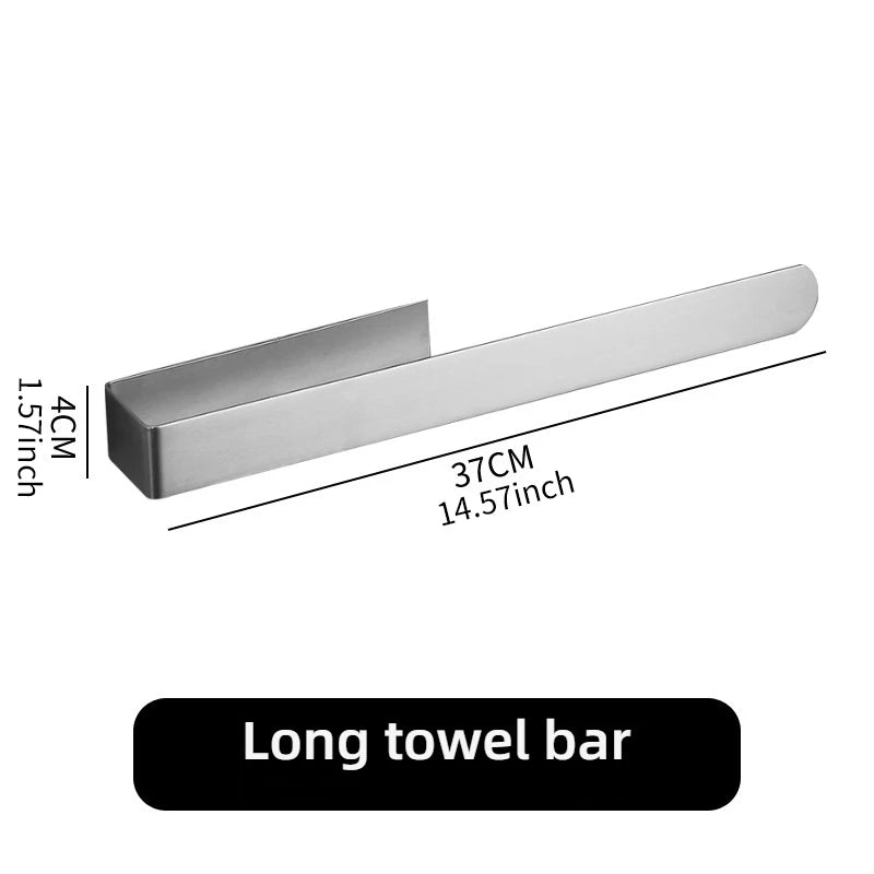 Stainless Steel Towel Rack Hole-Free Self-Adhesive Wall Clothes Rack Bathroom Single Bar Space Saving Towel Rack