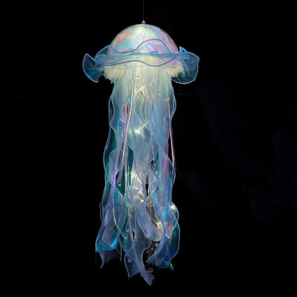Jellyfish Bedroom Light Lamp Button Battery Hanging Ceiling Lantern Realistic with Ribbon&Bead for Children Bedroom