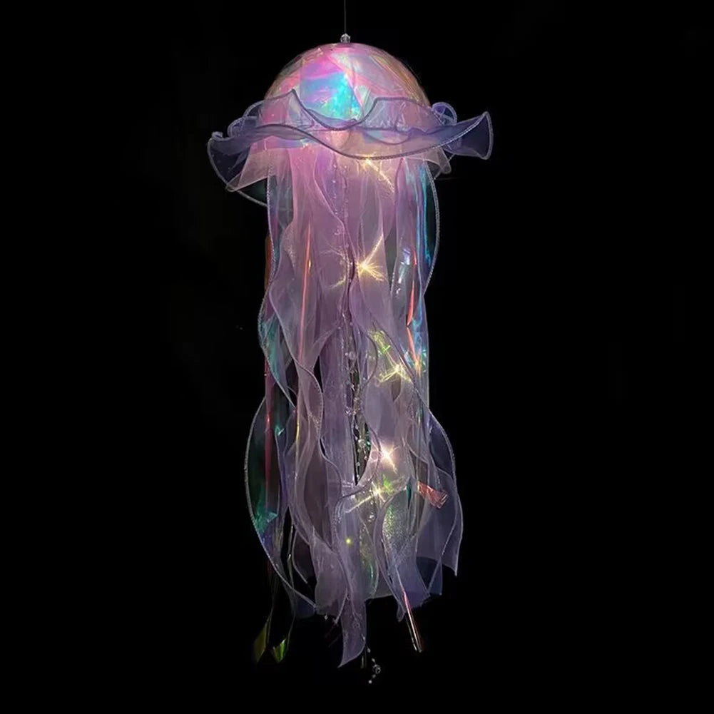 Jellyfish Bedroom Light Lamp Button Battery Hanging Ceiling Lantern Realistic with Ribbon&Bead for Children Bedroom