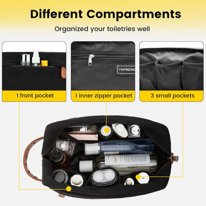 Toiletry Bag Hanging Dopp Kit for Men Water Resistant Canvas Shaving Bag for Travel, Black, Medium