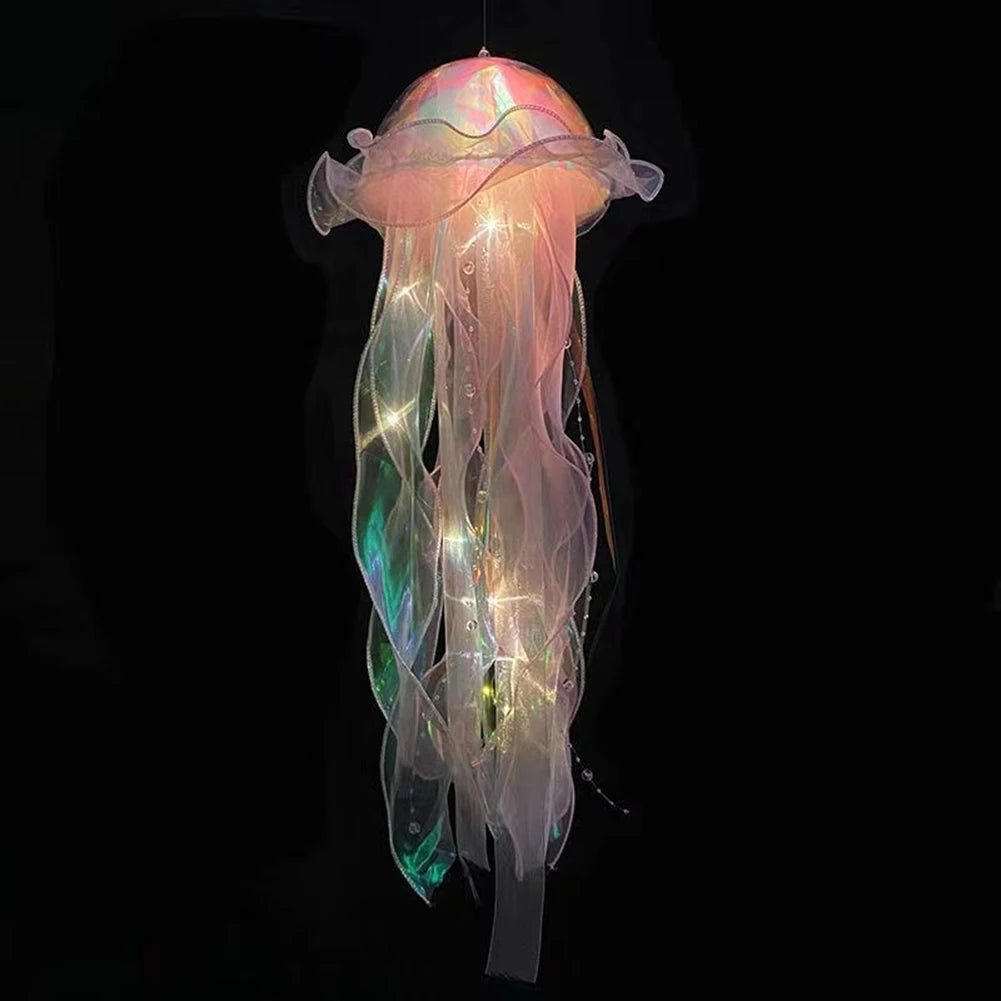 Jellyfish Bedroom Light Lamp Button Battery Hanging Ceiling Lantern Realistic with Ribbon&Bead for Children Bedroom