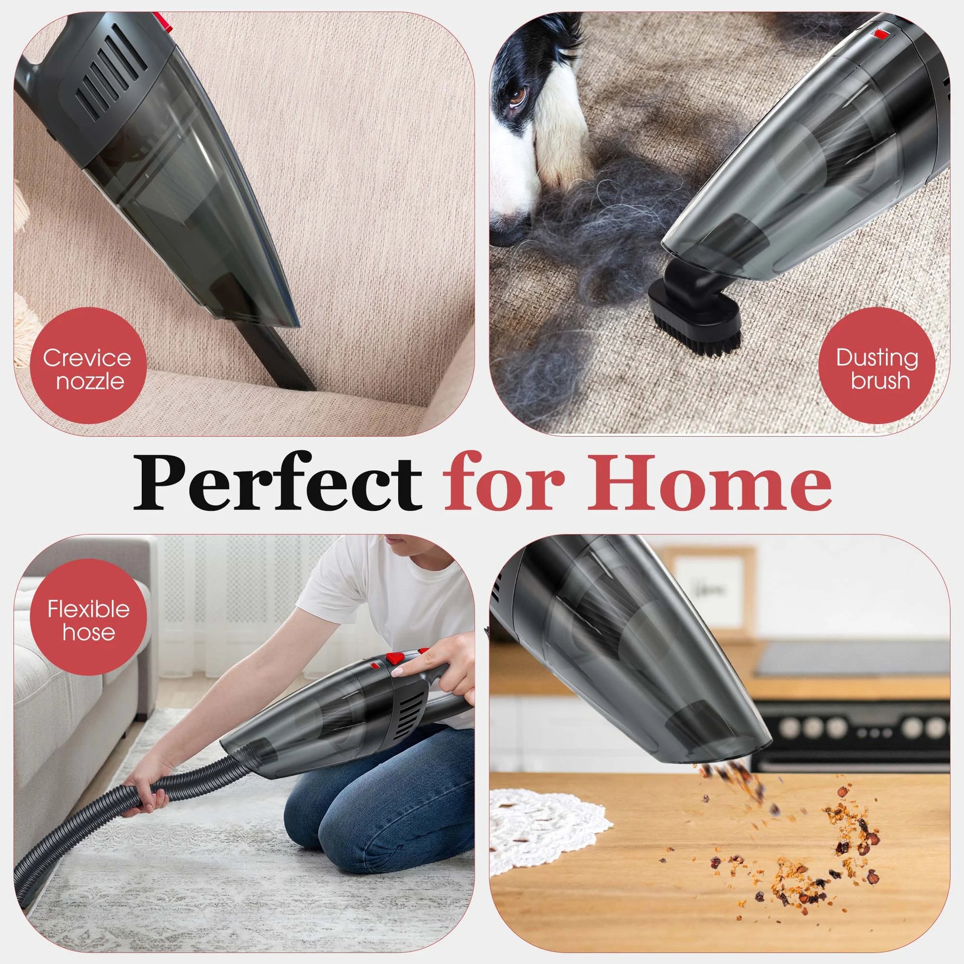 Handheld Vacuum Cordless, Portable Mini Car Vacuum Cleaner Cordless with Powerful Suction, Hand Vacuum Cleaner Cordless Rechageable for Car, Black