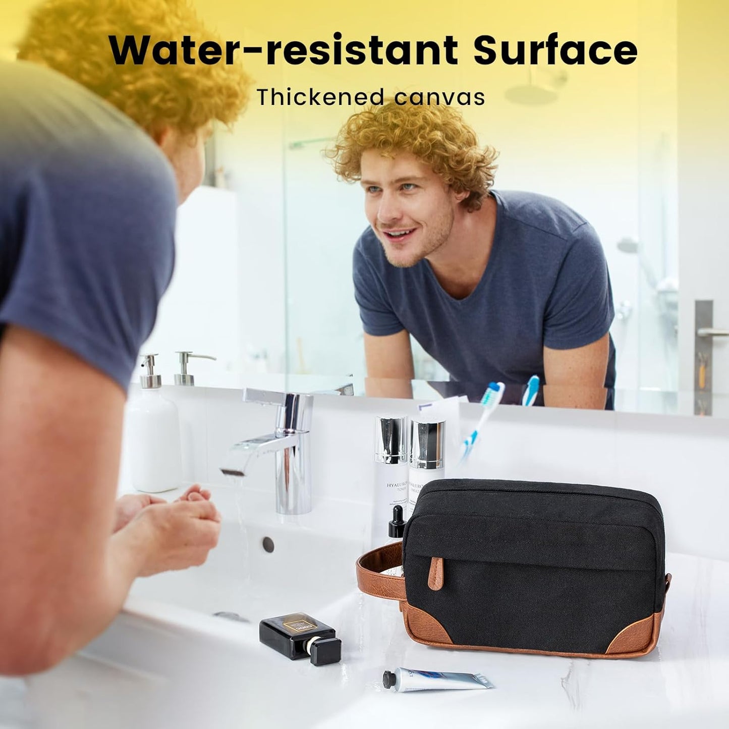 Toiletry Bag Hanging Dopp Kit for Men Water Resistant Canvas Shaving Bag for Travel, Black, Medium