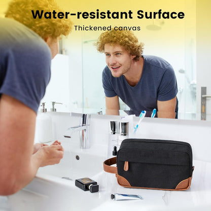Toiletry Bag Hanging Dopp Kit for Men Water Resistant Canvas Shaving Bag for Travel, Black, Medium