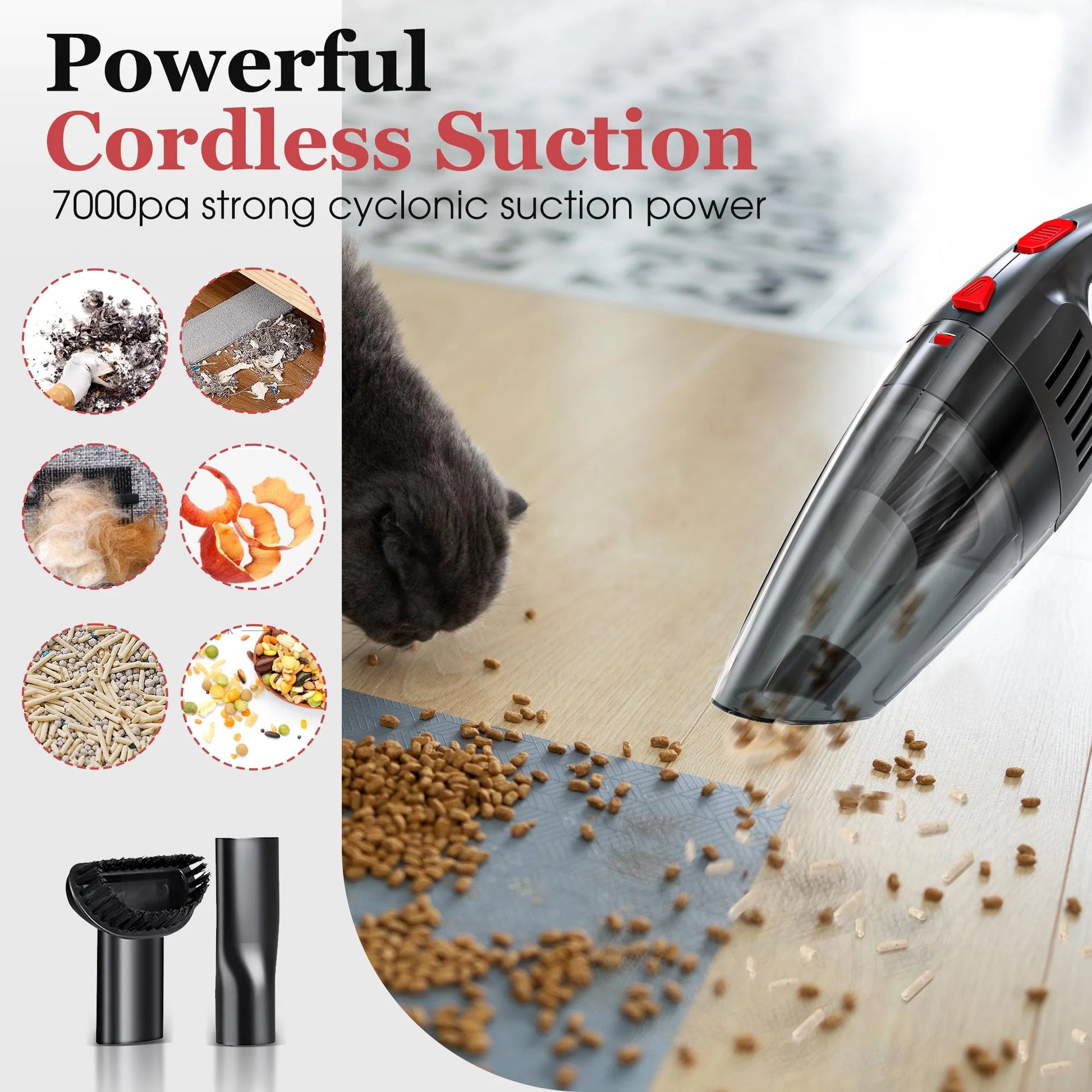 Handheld Vacuum Cordless, Portable Mini Car Vacuum Cleaner Cordless with Powerful Suction, Hand Vacuum Cleaner Cordless Rechageable for Car, Black