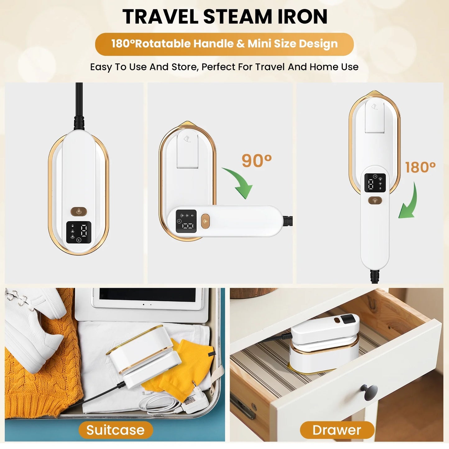 Handheld Travel Steamer for Clothes – 1300W Portable Garment Steamer, 180Ml Large Tank, Fast Heat in 10S, Wrinkle Remover for Home, Office & Travel