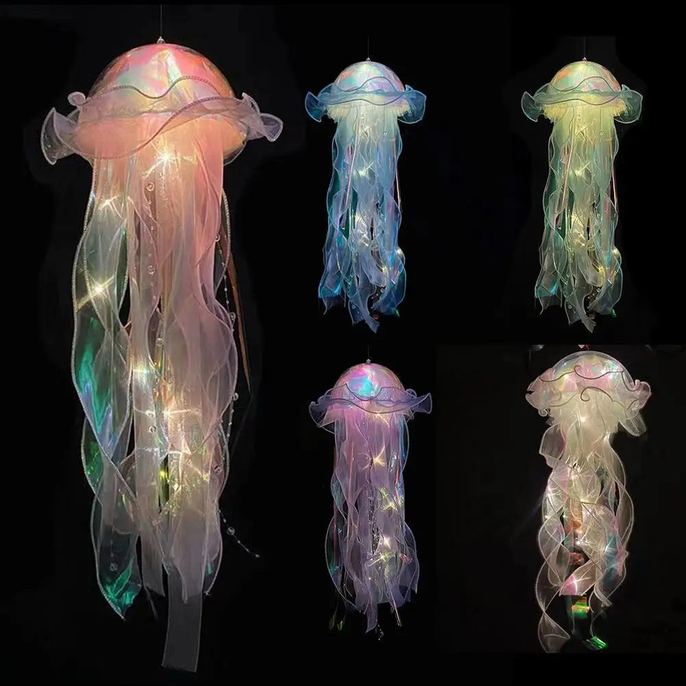 Jellyfish Bedroom Light Lamp Button Battery Hanging Ceiling Lantern Realistic with Ribbon&Bead for Children Bedroom